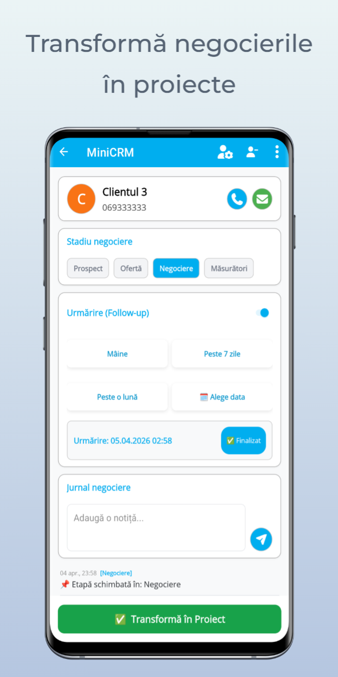 Transformă negocierile în proiecte — modul CRM